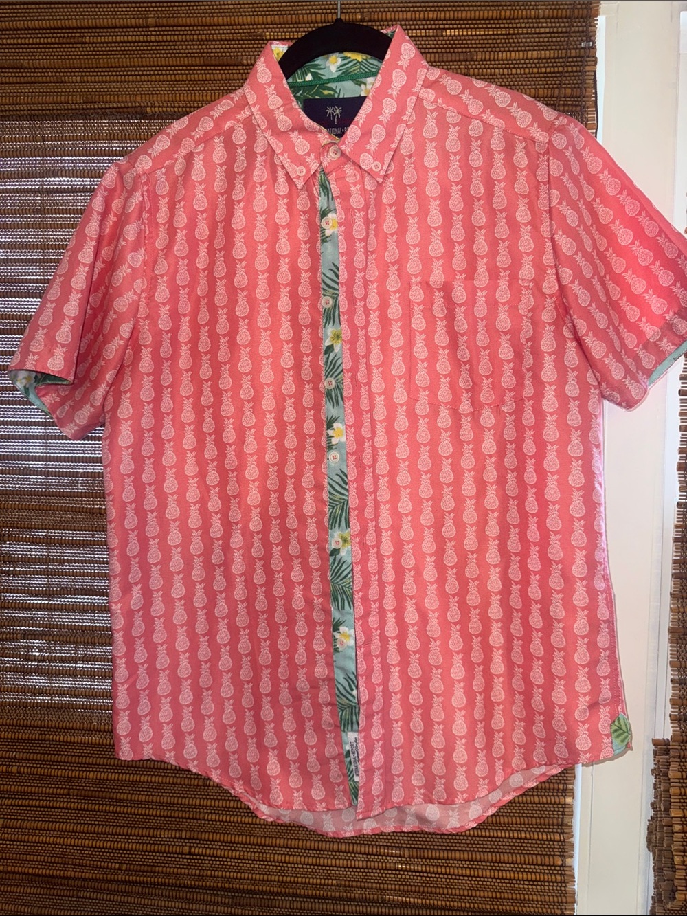 Casual Pink Pineapple-Print Short Sleeve Button-Down Shirt
